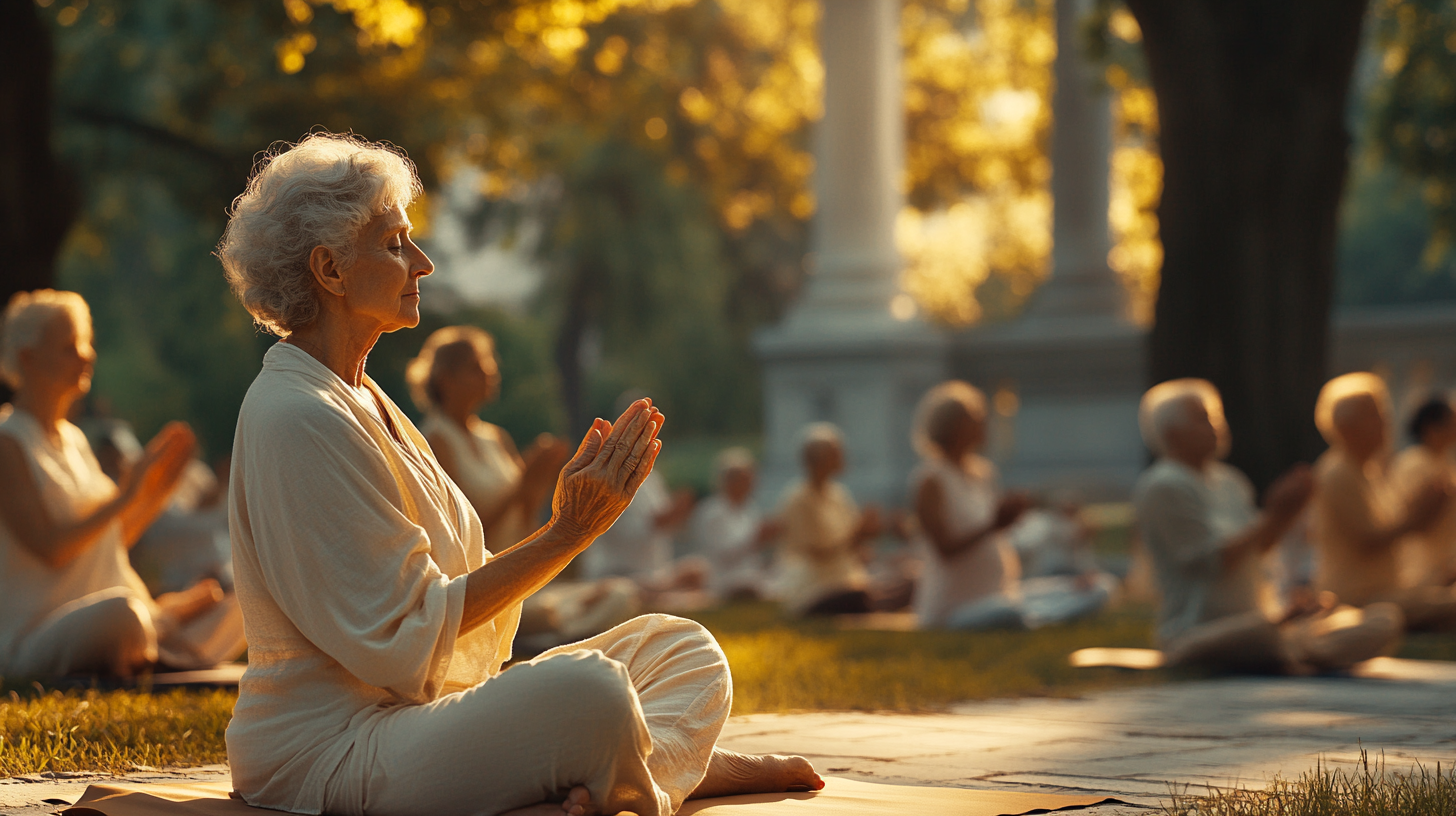 Старша жінка практикує йогу